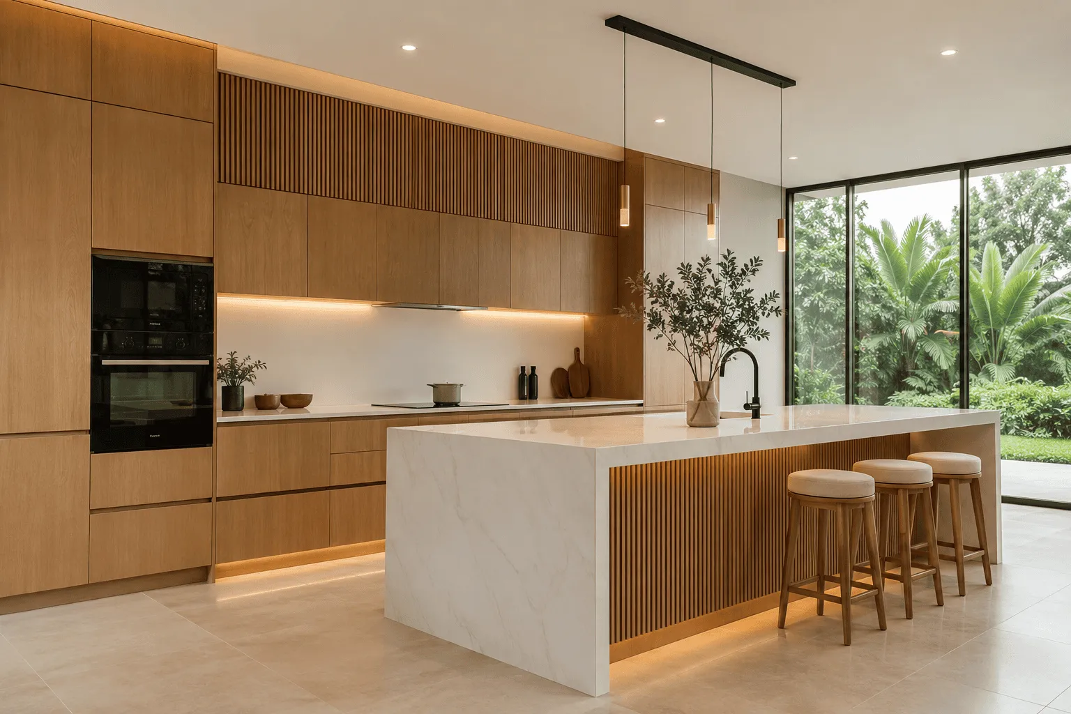 Dapur siap direnovasi dengan tempat duduk island dan storan terbina dalam