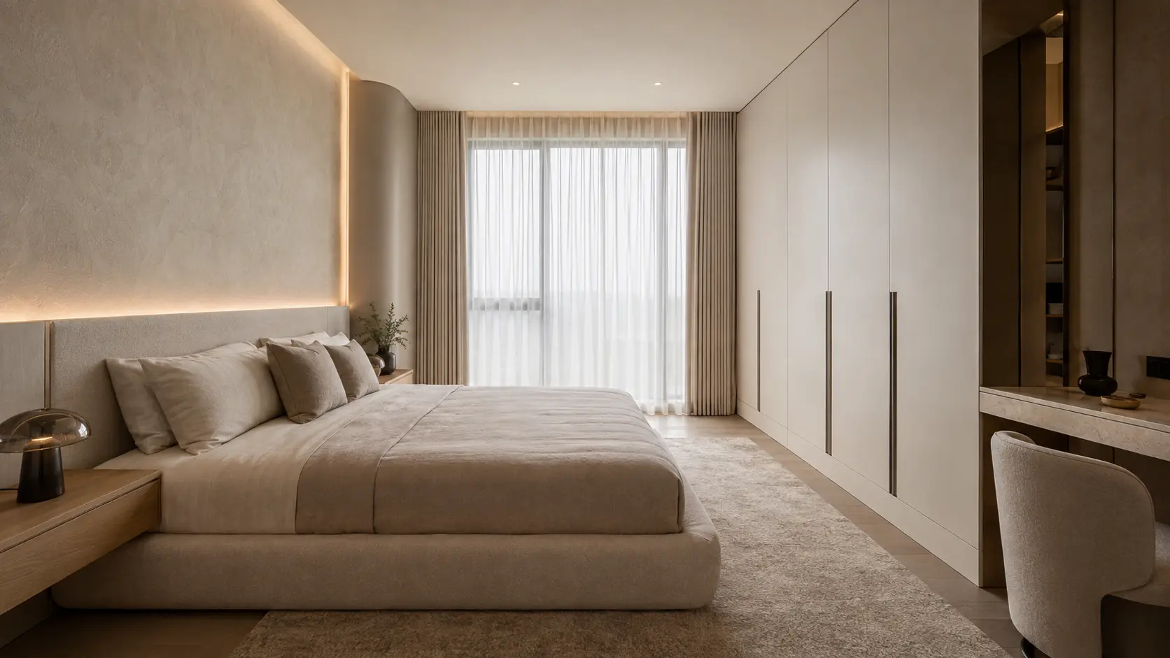Built-in swing-door wardrobe in a Malaysian bedroom